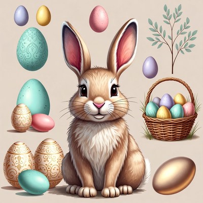 Cute Bunny with Easter Eggs