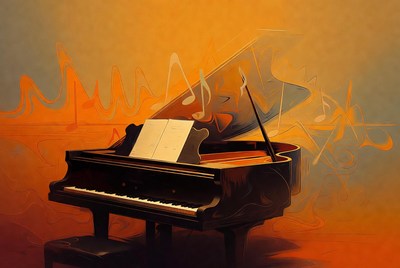 Grand Piano with Music Notes