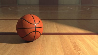 Basketball on Gym Floor