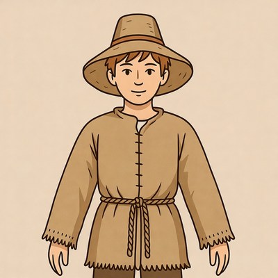 Boy wearing straw hat tunic