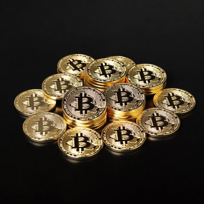 Pile of golden Bitcoin coins