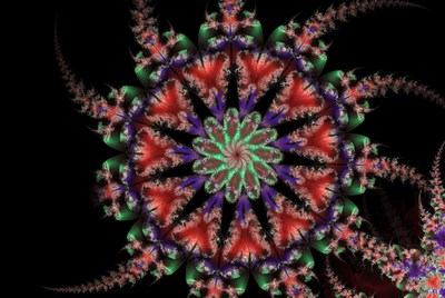 Vibrant Red Green Fractal Mandala