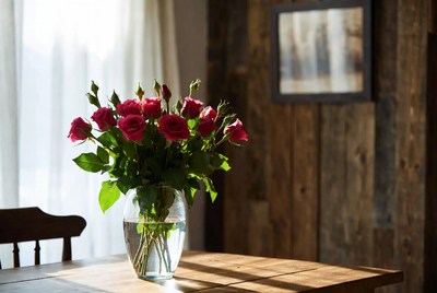 Pink Roses in Glass Vase