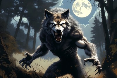 Roaring Werewolf in Moonlit Forest