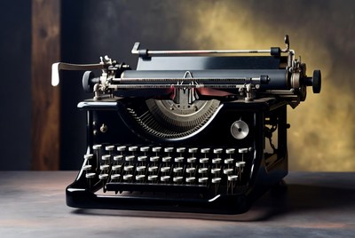 Vintage Black Typewriter on Wooden Desk