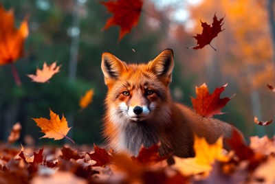 Red Fox in Autumn Leaves