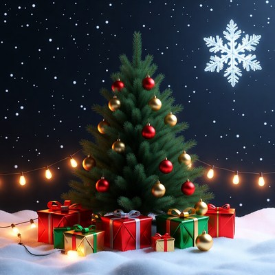 Christmas tree with gifts and lights