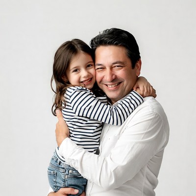 Father hugging young daughter