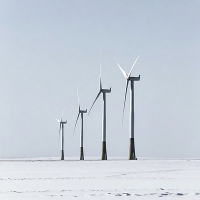 Wind Turbines in Snowy Field
