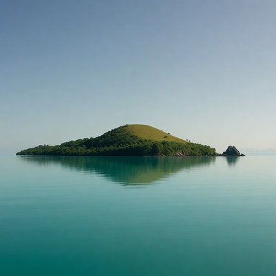 Small Green Island in Turquoise Sea