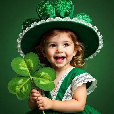 Toddler girl with shamrock and green hat