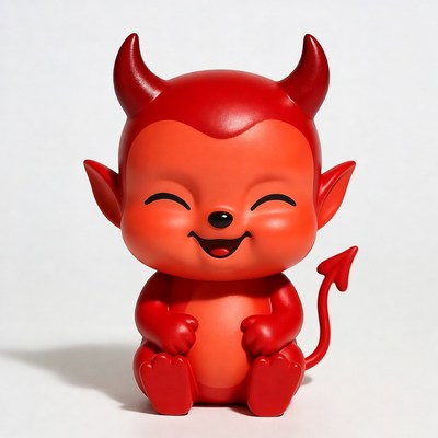 Cute red devil figurine smiling