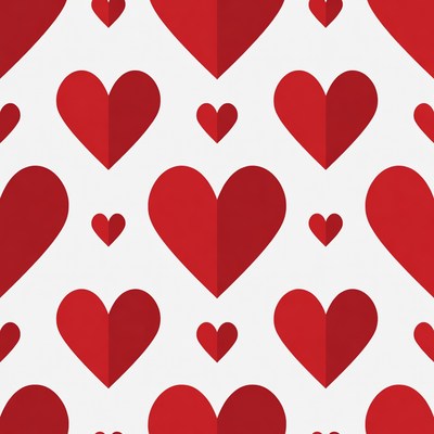 Red Hearts Pattern on White Background