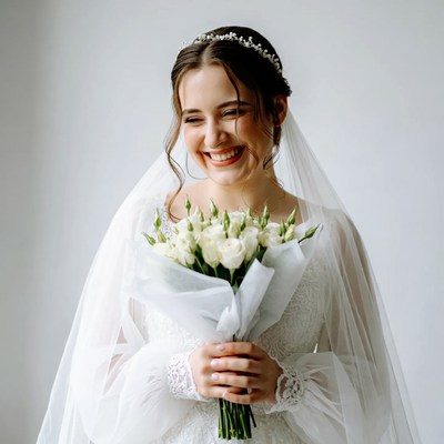 Bride holding white bouquet