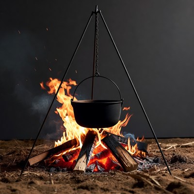 Campfire with Hanging Black Pot