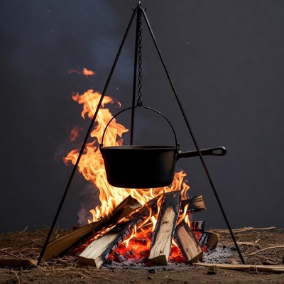 Campfire with black pot