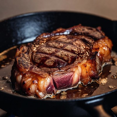 Seared Ribeye Steak in Cast Iron Skillet