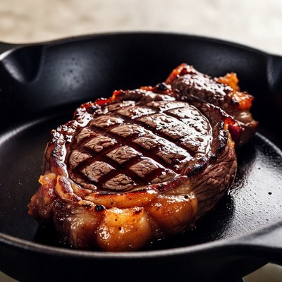Grilled Ribeye Steak in Cast Iron Skillet