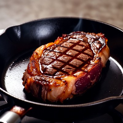 Grilled Ribeye Steak in Cast Iron Skillet