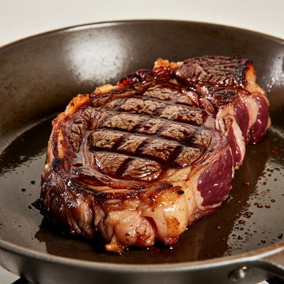 Grilled Ribeye Steak in Skillet
