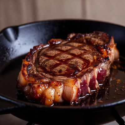 Grilled Ribeye Steak in Cast Iron Skillet