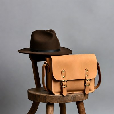 Brown Fedora Hat and Leather Satchel