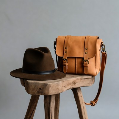 Brown Fedora Hat and Leather Satchel
