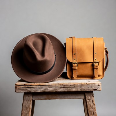 Brown Fedora Hat and Leather Satchel