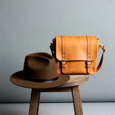 Brown Fedora Hat and Leather Satchel