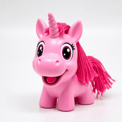 Pink smiling unicorn toy