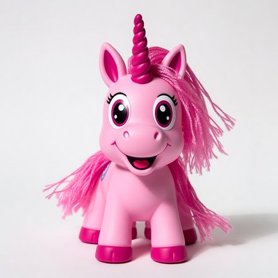 Pink unicorn toy on white background