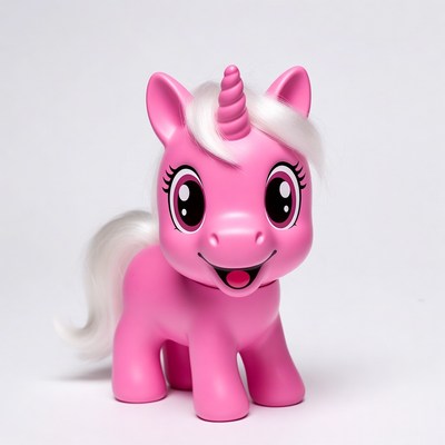 Pink unicorn toy on white background