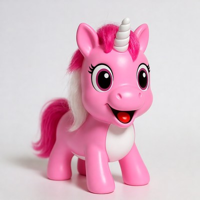 Pink unicorn toy on white background