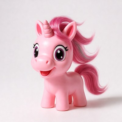 Pink unicorn toy on white background