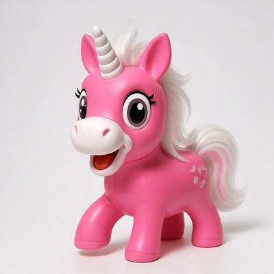 Pink unicorn toy on white background