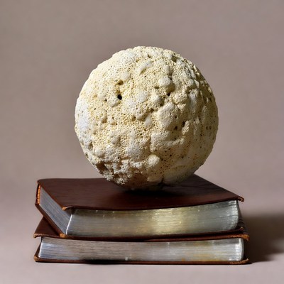 White Sponge Ball on Leather Books