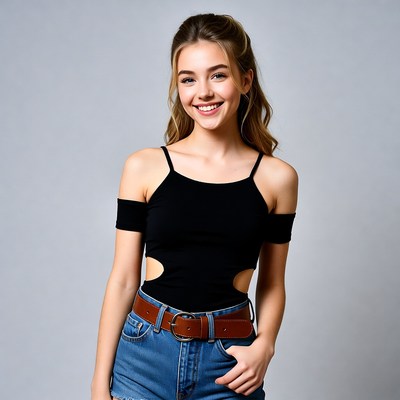 Smiling young woman in black cutout top
