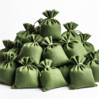 Stack of Green Drawstring Bags
