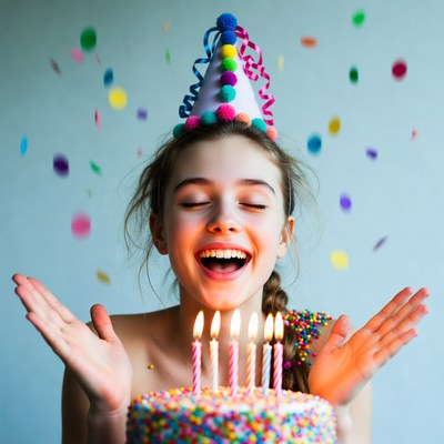 Girl blowing out birthday candles
