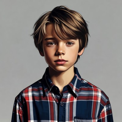 Young boy in plaid shirt portrait