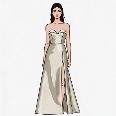 Woman in silver slit gown illustration