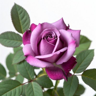 Purple Rose with Green Leaves