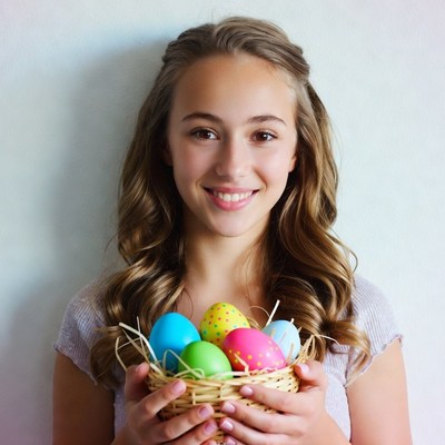 Girl holding colorful Easter eggs