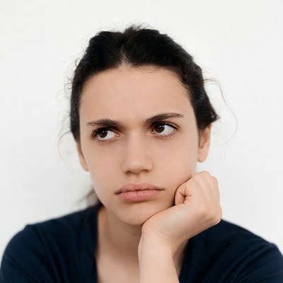 Young woman resting chin on hand