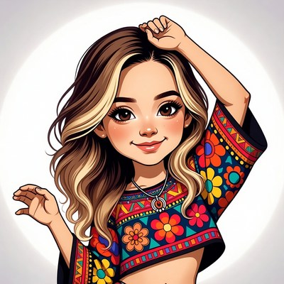 Girl Dancing in Colorful Embroidered Top