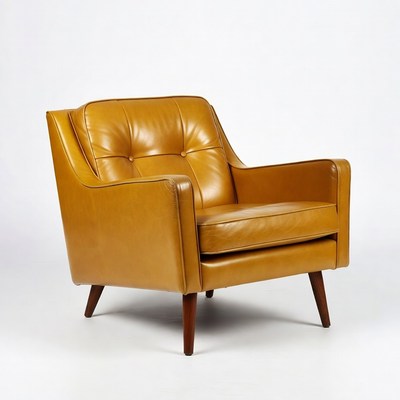 Yellow Leather Armchair on White Background