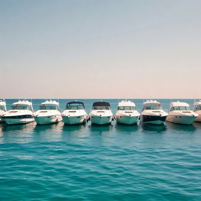 Row of White Yachts Docked