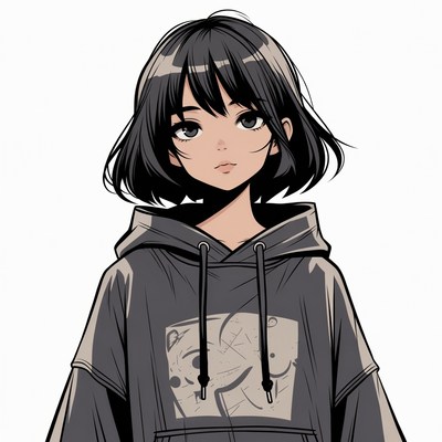 Anime girl in hoodie