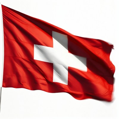 Swiss Flag Waving on White Background