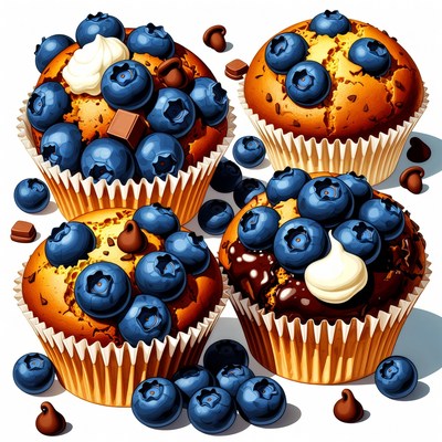 Blueberry Muffins with Cream and Chocolate